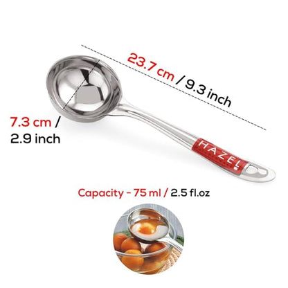 HAZEL Stainless Steel Ladle for Kitchen | 7.3 cm Dia Round Soup Serving Spoon | Heavy Duty Kitchen Spoodle for Cooking, Serving, Curry, Dosa, Gravy - size: Set of 1, style: Ladle