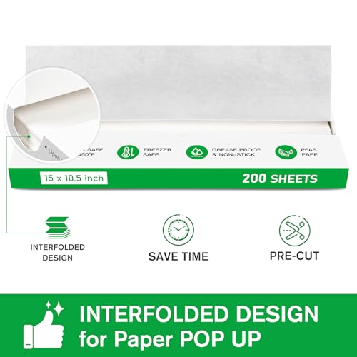 EcoDispose Precut POP UP Deli Paper Sheet Pack of 200, Interfolded Heavy Paper for Food Wrap and Serving (15" x 10-1/2", White） - color: White, size: 15“x10.5”inch