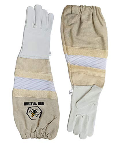 Brutul Bee Kids Beekeeping Goatskin Leather Gloves Children Beekeeper Protective Gauntlets with Ventilated Mesh Sleeve Cuffs (XS) - size: X-Small