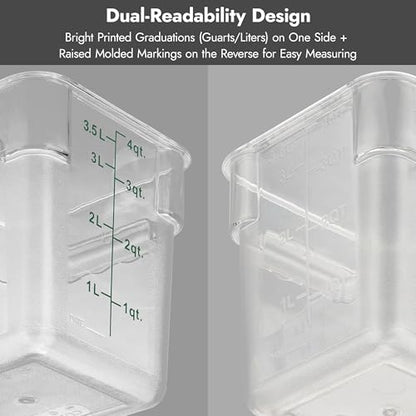 CURTA 4 Pack Food Storage Container with Red Lid - NSF Commercial Grade in 6.0 Qt - Square, Clear, Polycarbonate - color: 6.0 Qt 4-Pack(Red Lids)