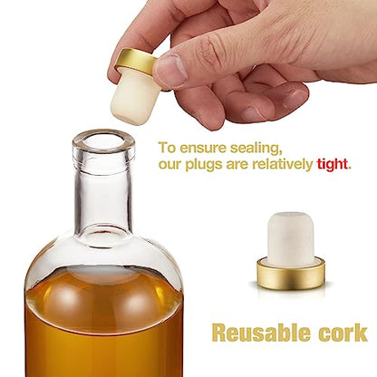 Mfacoy Set of 6 Glass Bottles, 12 oz Clear Liquor Bottles, Heavy Base Glass Bottle with T-Top Cap, Vodka Bottle for Wine Beverages Drinks Oil Vinegar Kombucha Beer with Cork Stopper Airtight Lid - size: 12OZ