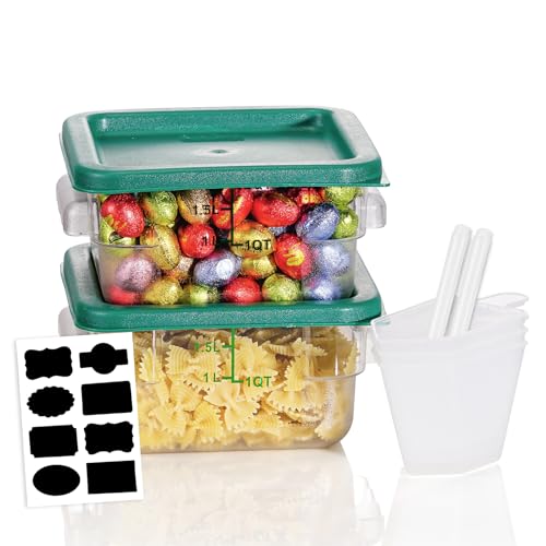 2QT NSF Food Storage Containers: 2 PCS [Food Grade][Hot&Cold Resistant] Commercial Clear Square Food Storage Containers with Scales Handles for Home Restaurant Kitchen Proof Dough(BPA FREE-GREEN) - color: J1-2QT-2PCS-GREEN