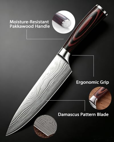 3 Pieces Chef Knife Set,Janpanese Knife | High Carbon Stainless Steel, Professional Kitchen , Ultra Sharp Chef Knives with Premium Gift Box, Ergonomic Pakkawood Handle