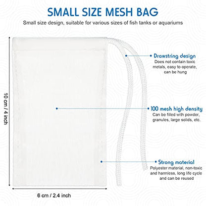 Shappy 12 Pcs Aquarium Filter Media Bag Fine Mesh, Reusable 150 Micrometer Nylon Drawstring Mesh Media Bag, High Flow 2.4 x 4 Inch for Fish Tank Activated Carbon, Ceramic Rings