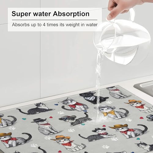 Pet Lover Cat Dish Drying Mat For Kitchen Counter, Super Absorbent Microfiber Dish Drying Pad, Kitchen Gadgets For Easy Clean Multi-Use Large 18"x24" - color: Pet Lover Cat