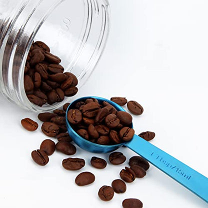 Measuring Spoons, SUS304 Stainless Steel Measuring Cups Set of 7 Piece： 1Tbsp&1/2Tbsp,1tsp,3/4tsp,1/2tsp,1/4tsp,1/8tsp Teaspoon Coffee Scoop Tablespoon for Dry and Liquid Ingredients, Blue - color: Blue