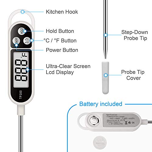 Candy Thermometer Digital Instant Read for Meat Kitchen Cooking Food Oil Deep Fry BBQ Grill Smoker (1, 14.4in-White) - size: 14.4in-white