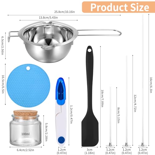 NPFVKSA Candle Making Kit, 120 Candle Wicks, 480ml Wax Melting Pot, 120 Wick Stickers,3 Candle Jars,2Candle Wick Holders,Candle Making Kit for Adults