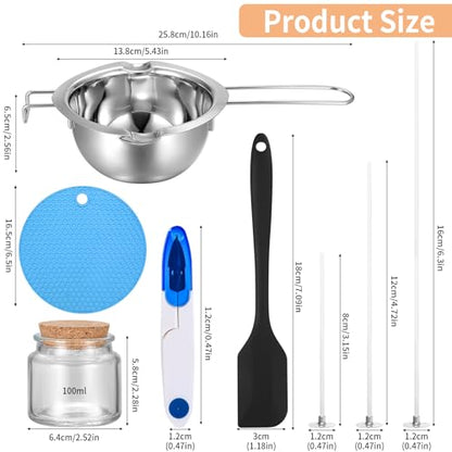 NPFVKSA Candle Making Kit, 120 Candle Wicks, 480ml Wax Melting Pot, 120 Wick Stickers,3 Candle Jars,2Candle Wick Holders,Candle Making Kit for Adults