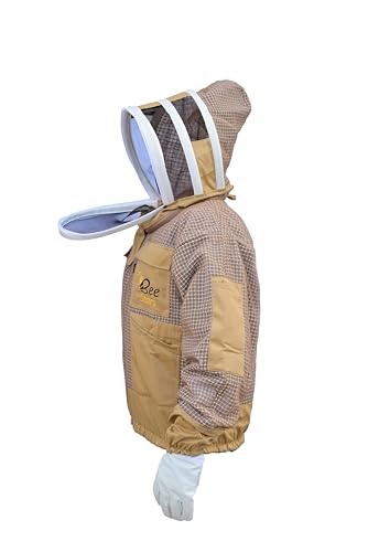 3 Layer Bee Jacket with Fencing Veil and One Pair Gloves Ventilated Sting Proof Beekeeping Jacket for Beekeepers - color: Khaki, size: Medium
