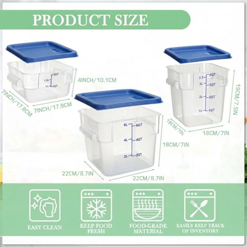 Lallisa 6 Pcs Food Storage Containers with Lids, Clear Square Food Containers with Handles Polycarbonate Restaurant Container Commercial Cereal Storage Set for Kitchen, 2, 4 and 6 Qt(Blue) - color: Blue