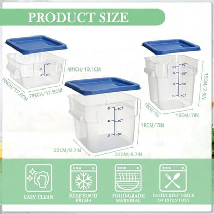 Lallisa 6 Pcs Food Storage Containers with Lids, Clear Square Food Containers with Handles Polycarbonate Restaurant Container Commercial Cereal Storage Set for Kitchen, 2, 4 and 6 Qt(Blue) - color: Blue