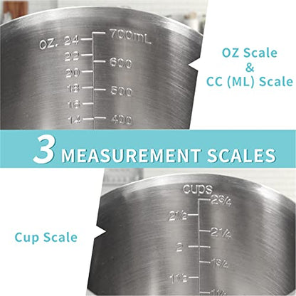 Measuring Cup, [Upgraded, 3 Measurement Scales, Including Cup Scale, ML Scale, Ounce Scale], Newness Stainless Steel Measuring Cup with Marking with Handle, 24 Ounces (0.7 Liter, 3 Cup) - size: 24 OZ (3 Cup, 700 ML)