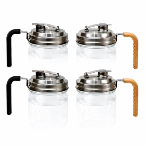 Stainless Steel Mason Jar Lids with Rubber Gasket and Handle,Mason Jar Lids for Wide Mouth,Bottle Cover for Cold Brew Grain Screw Cans Caps (Jars Not Included) (4)