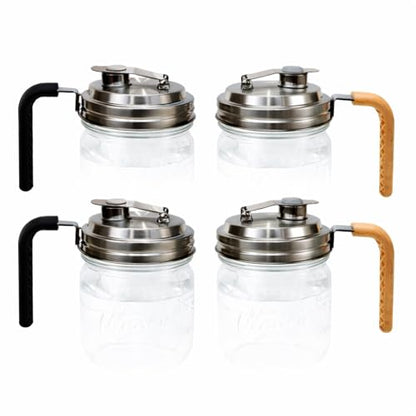Stainless Steel Mason Jar Lids with Rubber Gasket and Handle,Mason Jar Lids for Wide Mouth,Bottle Cover for Cold Brew Grain Screw Cans Caps (Jars Not Included) (4)