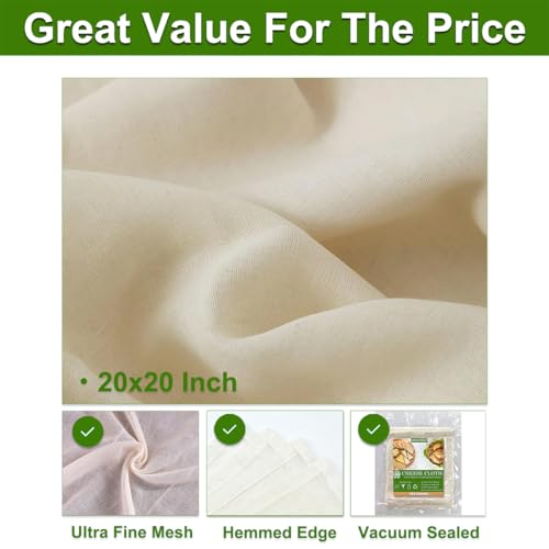 8 Pcs Cheese Cloths, 100% Unbleached Cotton, 20x20 Inch Cheesecloth for Straining, Grade 100 Ultra-Dense Cheese Cloth With Fabric Fine Mesh Cloth for Cooking, Juicing, Baking, Cheese Making - color: 8 Pcs