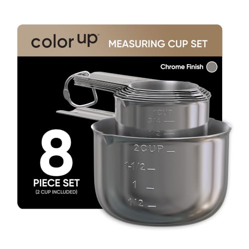 Color Up Measuring Cup Set, 8 Piece, Copper and Chrome Finish, Stainless Steel, Accurate for Wet & Dry Ingredients, Embossed Markings, Easy Pour Spouts, Dishwasher Safe, Kitchen Essential (Stainless) - color: Stainless