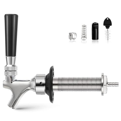 4-1/8" Shank Leak-Free Stainless Steel Core Beer Faucet 1/4" Barb Draft Beer Faucet Beer Shank Chrome Plated Tap for Homebrew Kegerator Parts - size: 4" Shank