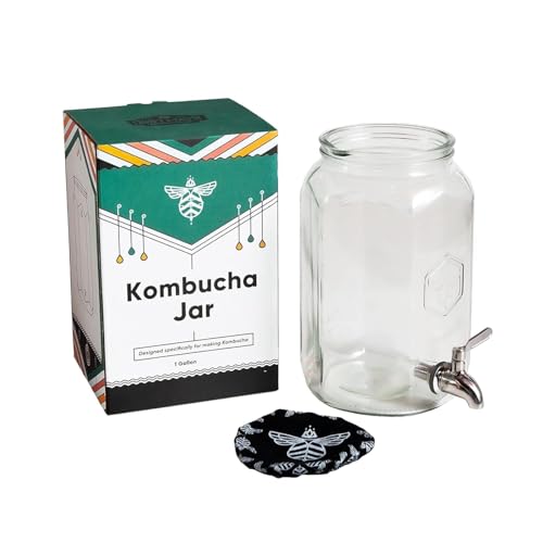 Craft A Brew - Kombucha Jar with Dispensing Valve - For Kombucha Fermentation - Includes Custom Cloth Cover- Proprietary Design - size: With Spout