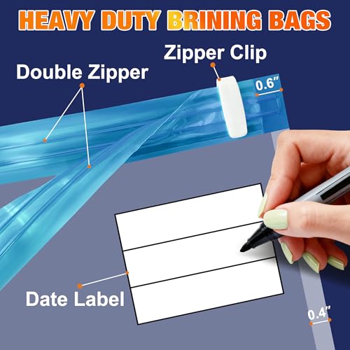Jiuge Turkey Brine Bag, Large Bring Bags for Turkey with Zippers and Strings for Marinade Meat, Catfish, 26” x 22”, 2 Pack