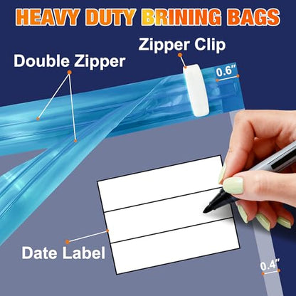 Jiuge Turkey Brine Bag, Large Bring Bags for Turkey with Zippers and Strings for Marinade Meat, Catfish, 26” x 22”, 2 Pack