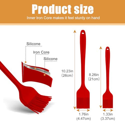 Silicone Basting Brush 2 Pcs Pastry Brush for Oil, BBQ, Grill, Sauce Baking Cooking, Dishwasher Safe (Red) - color: Red