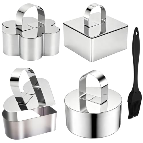 4 Pack Food Molds Set, Cake Ring Mold, Stainless Steel Cooking Rings for Food Decor (4 Different Shaped Rings) - size: 3.15In-4 Different Shaped Rings