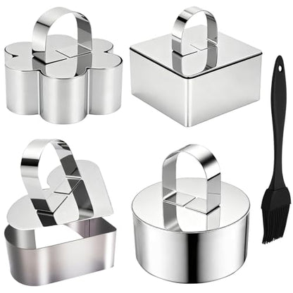 4 Pack Food Molds Set, Cake Ring Mold, Stainless Steel Cooking Rings for Food Decor (4 Different Shaped Rings) - size: 3.15In-4 Different Shaped Rings