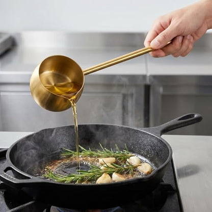 Abaodam Oil Splashing Spoon 304 Stainless Steel Long Handle Heating Spoon Soup Ladle Water Ladle 250ml - Rustproof, Heat Resistance - Eagle Beak Spout Design Golden - color: Golden