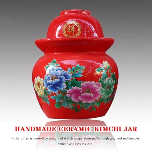 Chinese Style Flower Pattern Pickle Jar, Thickened Ceramic Fermentation Tank, Water Seal Design, Large Capacity Pickling Container(7kg/246.9oz) - size: 7kg/246.9oz