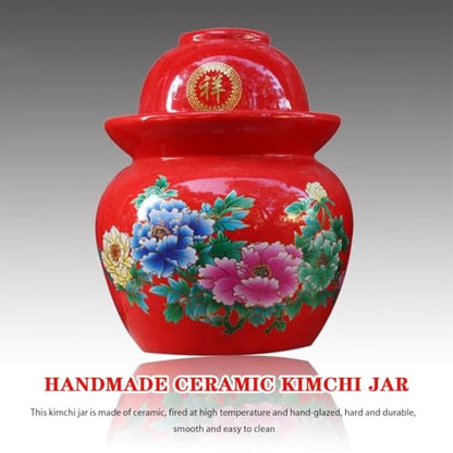 Chinese Style Flower Pattern Pickle Jar, Thickened Ceramic Fermentation Tank, Water Seal Design, Large Capacity Pickling Container(7kg/246.9oz) - size: 7kg/246.9oz