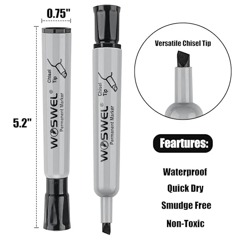 WOSWEL 50 Pack Permanent Markers Bulk, Chisel Tip, Black, Jumbo Thick Large Permanent Markers, Wide Tip Markers, Works on Plastic,Wood,Stone,Metal and More, Perfect for Signs and Posters