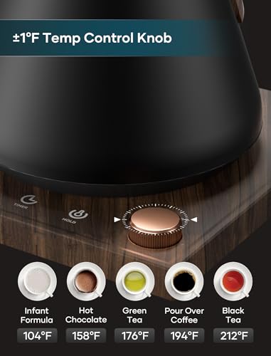 INTASTING Electric Kettle, Gooseneck Electric Kettle, ±1℉ Precise Temperature Control, Stainless Steel Interior, Quick Heating for Pour Over Coffee, Tea & Boiling Water, 0.9L (Onyx Black) - color: Onyx Black