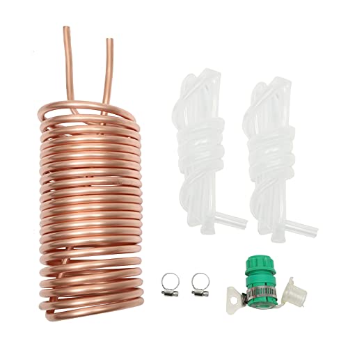 Copper Immersion Wort Chiller Coil, 26.24ft Silicone Hose Beer Brewing Cooler--Food Grade Copper, Fast Cooling, Universal Garden Hose Fitting, Easy Clean, for Homebrew, Kitchen & Outdoor, 7.87*3.94in