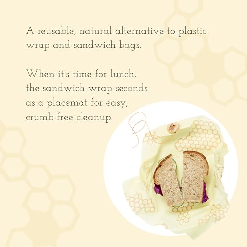 Bee's Wrap Beeswax Sandwich Wrap - Beeswax Lunch Wrap with Button & Tie - Plastic Free Made in USA Reusable Natural Food Wrap - Honeycomb - style: Sandwich Wrap Honeycomb
