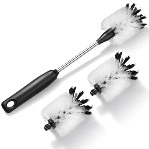 Water Bottle Cleaning Brush with 2 Replaceable Heads, Compatible with Sport Bottles, Tumblers, Mugs, Wine Decanters, Glassware, 13 in, White - color: White, size: 13 Inch ( Pack of 1)
