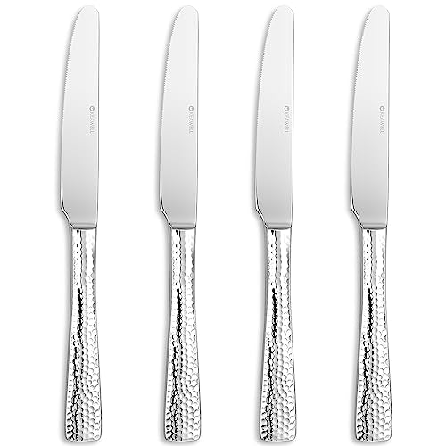 KEAWELL Premium 9.5" Louis Dinner Knives, Set of 4, Stainless Steel Dishwasher Safe, Serrated Knives (Hammered) - style: Hammered