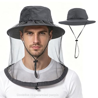 Mosquito Head Net Hat with Hidden Net Mesh for Outdoor Lover Hiking Fishing Beekeeping Gardening Men or Women (Dark Grey) - color: Dark Grey