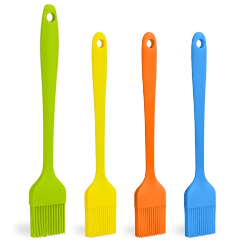 Arora Silicone Basting Brush,Heat Resistant Silicone Brushes Set of 4 for Sauce Marinade Meat Glazing, Oil Brush for BBQ Kitchen Cooking Baking and Grilling