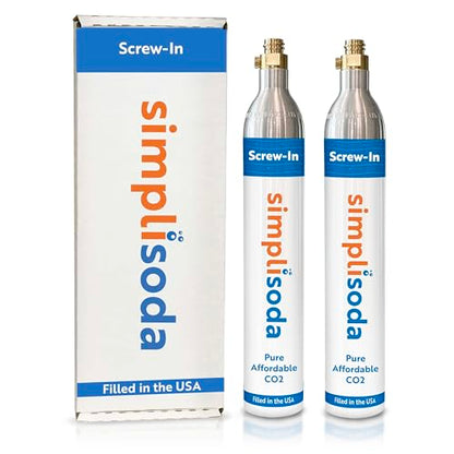 Simpli Soda 60L CO2 Canister Cylinders - Compatible w/Sodastream BLUE Screw-In Only, Ninja Thirsti, Philips, and More - Threaded Style Soda Streaming Machine CO2 Tanks Gas Refill, | 14.5 oz, Set of 2 - color: Screw-In Blue