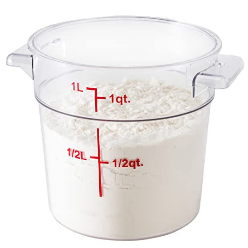 Restaurantware Met Lux 1 Quart Food Storage Container, 1 Round Commercial Storage Container - Lid Sold Separately, With Volume Markers, Clear Plastic Food Prep Bucket, Space-Saving Storage - size: 1 qt, style: 1 Count