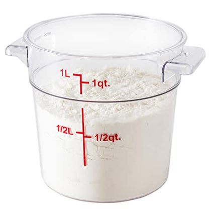 Restaurantware Met Lux 1 Quart Food Storage Containers 10 Round Commercial Storage Containers - Lids Sold Separately With Volume Markers Clear Plastic Food Prep Buckets Space-Saving Storage - size: 1 qt, style: 10 Count