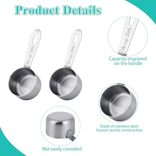 2Pcs 1/8 Cup Measuring Cup, 30ml Scoop, Stainless Steel Measuring Cups, Coffee Scoops, Measuring Scoops for Canisters Tablespoon Measure Spoon, Short Handle Cooking Measuring Scoop(30ML) - color: 2 Pcs/Short Handle