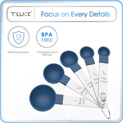 TILUCK Measuring Cups & Spoons Set, Stackable Cups and Spoons, Nesting Measure Cups with Stainless Steel Handle, Kitchen Gadgets for Cooking & Baking (Blue) - color: Blue