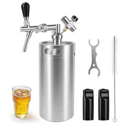 128oz Stainless Steel Mini Keg Growler Portable Kegerator, Adjustable Pressurized Mini Kegerator for Homebrew, Beer Growler Tap System for Craft Beer Cider and Kombucha