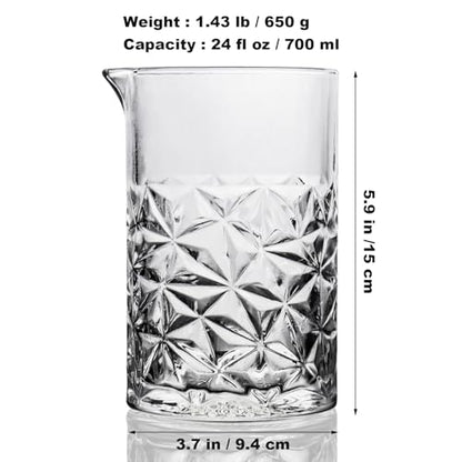 Cocktail Mixing Glass Kit, Bartender Gifts for Men | 24 OZ Crystal Stirring Glass with 304 Stainless Steel Bar Tools – 2 OZ 1 OZ Jigger, Muddler, Strainer, Spoon, Recipe