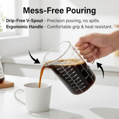 Borosilicate Glass Measuring Cup, 2-Cup Glass Measuring Cup with Spout, Microwave Safe, Dishwasher Safe, Easy Read Scale for Coffee Brewing, Baking, Cooking, Heating and Meal Prep. - size: 2cup/500ml