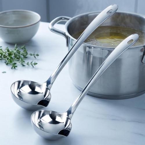 2pcs Stainless Steel Soup Ladle with Pour Spout Fat Separator Strainer Oil Skimmer for Cooking and Serving Household Kitchen