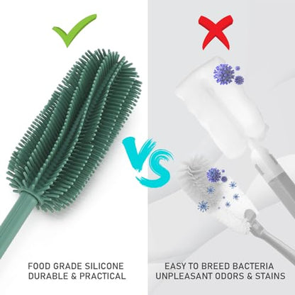 15.7" Silicone Bottle Brush, ddLUCK Water Bottle Cleaner Brush for Stanley, Hydroflasks, Glass, Thermos Sports Bottle, Vase and Glassware, Bottle Brush Cleaner for Small Narrow Neck Containers (Green) - color: Long Green