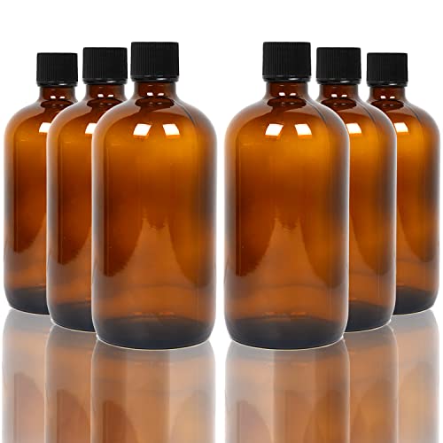 Youngever 6 Pack 8 Ounce Empty Glass Bottles with Lids, Amber Glass Growlers with Tight Seal Lids, Perfect for Secondary Fermentation, Storing Kombucha, Kefir